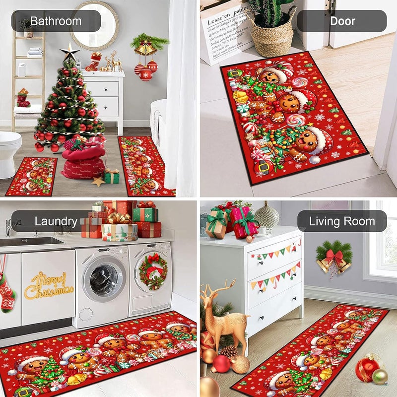 UYDOXCU Merry Christmas Kitchen Rugs and Mats Set of 2, Gingerbread Man Winter Xmas Holiday Home Kitchen Decor Floor Mats, Washable Non-Slip Sink Carpet 17"x47"+17"x30" - Image 5